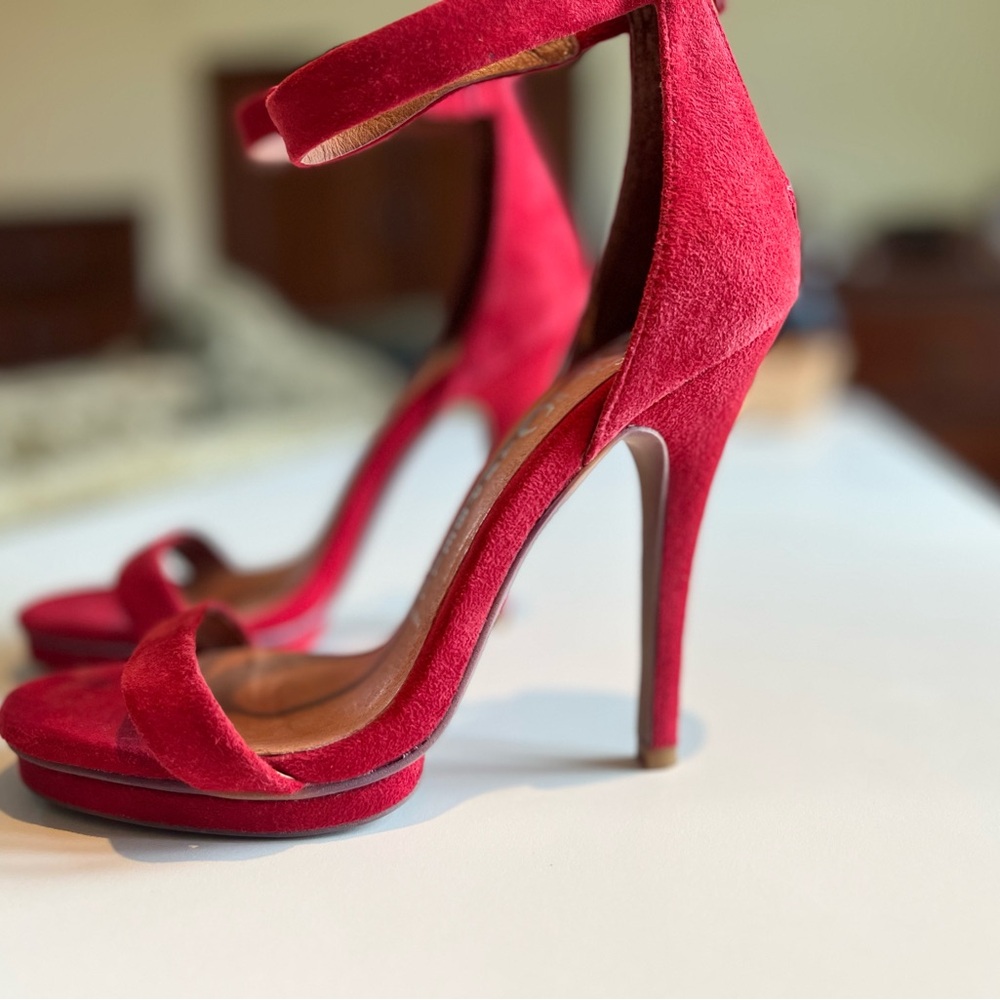 Elegant Red Suede Women's Heels